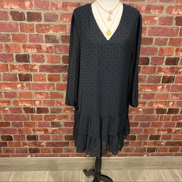 Black Metallic Swiss Dot Babydoll Dress - Picture 8 of 16